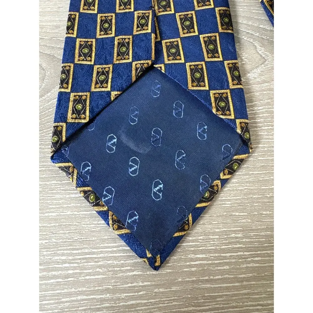 Valentino Cravatte 100% Blue Gold Men's Tie Necktie- Made in‎ Italy- EUC